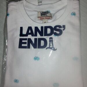 LANDS END FRENCH TERRY SWEATSHIRT WHITE/MARINE BLUE CRABS RELAX PETITE SMALL